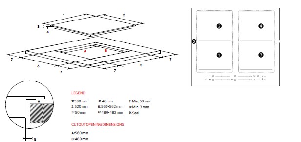 LG CBIZ2435B beépíthető indukciós kerámialap, 59x52x5 cm, fekete szín 