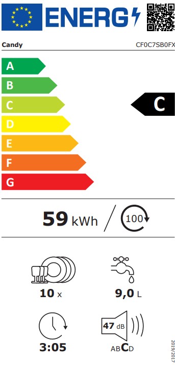 Candy CF0C7SB0FX mosogatógép, 10 teríték, automatikus ajtónyitás, inverter motor, Wifi, 44.8x60.5x84.6 cm, inox szín