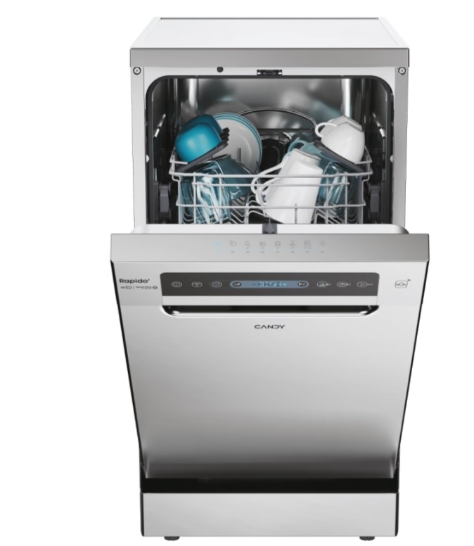 Candy CF0C7SB0FX mosogatógép, 10 teríték, automatikus ajtónyitás, inverter motor, Wifi, 44.8x60.5x84.6 cm, inox szín