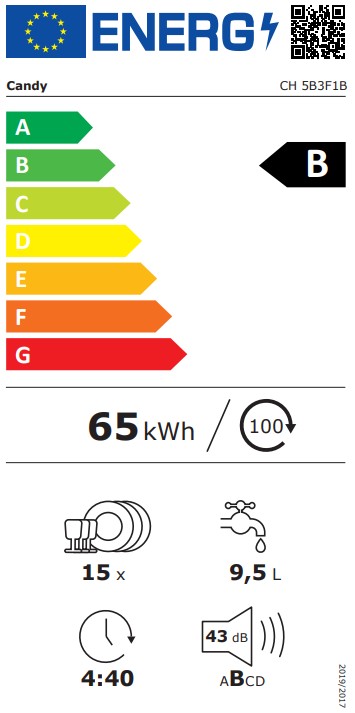 Candy CH 5B3F1B kezelőpaneles beépíthető mosogatógép, inverter motor, 3 kosár, automatikus ajtónyitás, 15 teríték, Wifi, 59.7x57.2x81.8 cm 