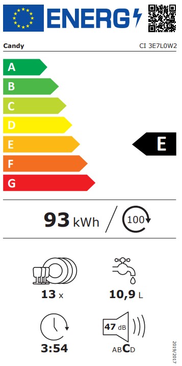 Candy CI 3E7L0W2 teljesen beépíthető mosogatógép, 13 teríték, Wifi, inverter motor, 59.7x55.5x81.8 cm