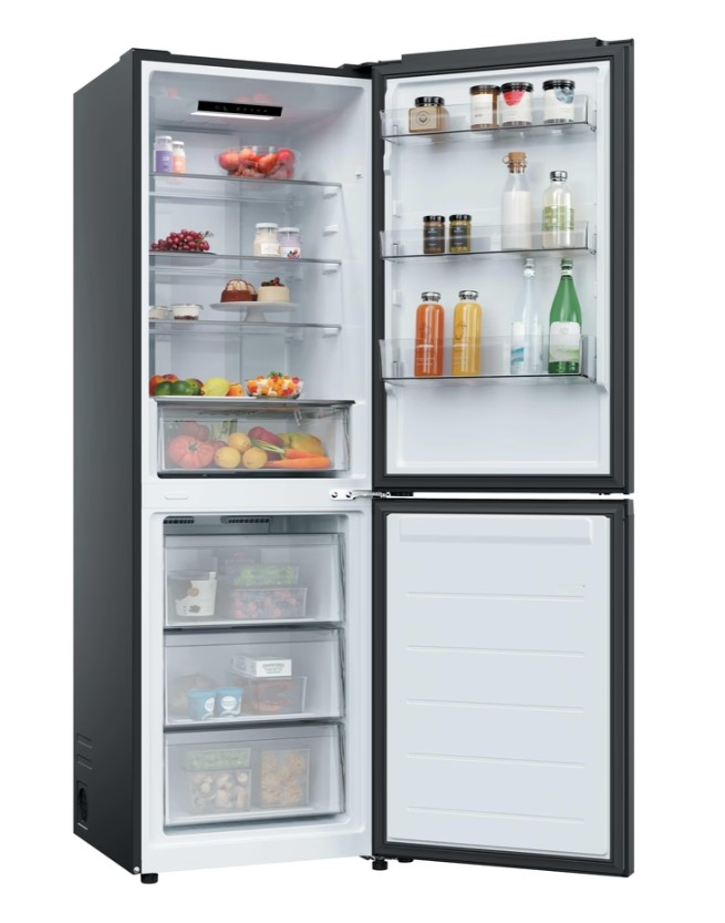 Candy CNCQ2T6S18DB Total No Frost alulfagyasztós kombinált hűtőszekrény, Wifi, 205/110L, 59.5x59.9x185 cm, fekete szín 