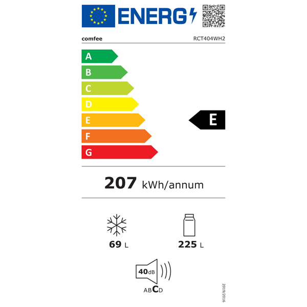 Comfee RCT404WH2 felülfagyasztós kombinált hűtőszekrény, 225/69L, 59.5x55x176 cm