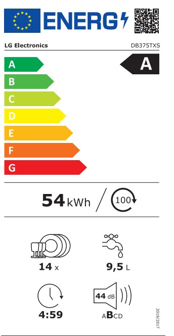 LG DB375TXS teljesen beépíthető mosogatógép, 14 teríték, inverter motor, 3 kosár, Wifi, automatikus ajtónyitás, 59.8x55.4x81.5 cm