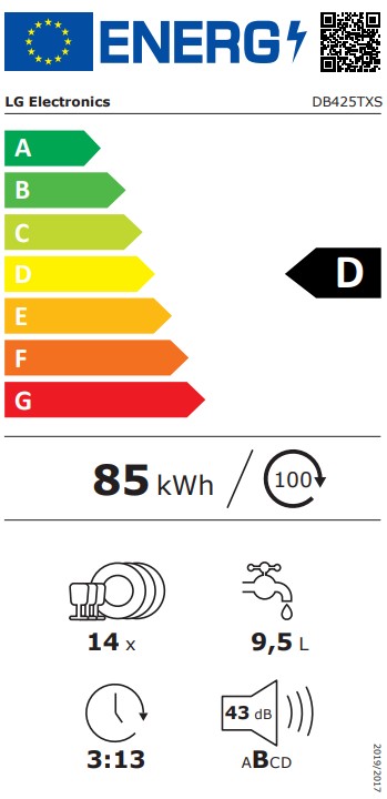 LG DB425TXS beépíthető mosogatógép, 14 teríték, inverter motor, 3 kosár, automatikus ajtónyitás, Wifi, 59.8x55.4x81.5 cm