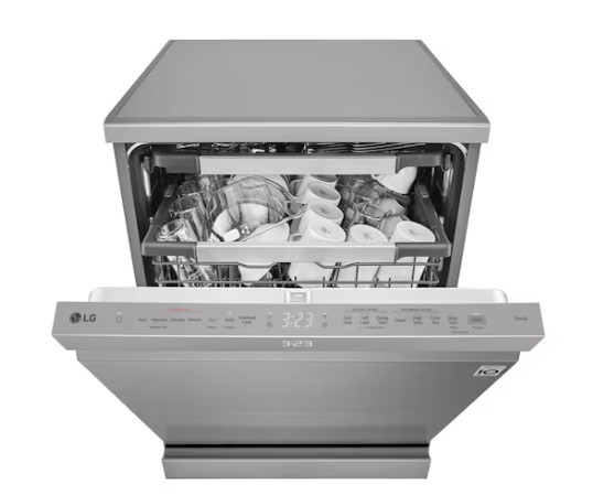 LG DF587HVS mosogatógép, 14 teríték, 3 kosár, automatikus ajtónyitás, Wifi, inverter motor, 60x60x85 cm, hamvas ezüst szín 
