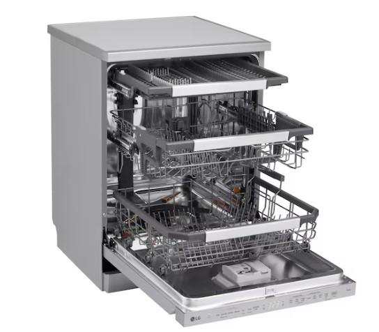 LG DF587HVS mosogatógép, 14 teríték, 3 kosár, automatikus ajtónyitás, Wifi, inverter motor, 60x60x85 cm, hamvas ezüst szín 
