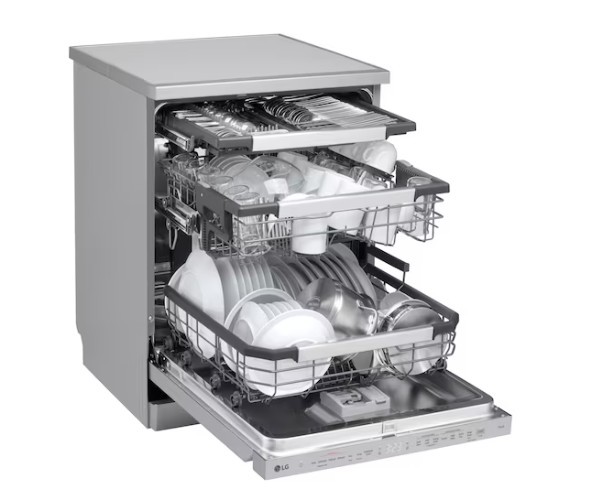 LG DF587HVS mosogatógép, 14 teríték, 3 kosár, automatikus ajtónyitás, Wifi, inverter motor, 60x60x85 cm, hamvas ezüst szín 