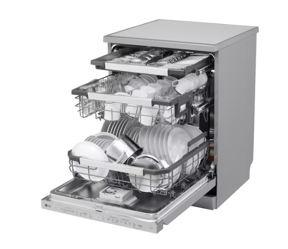 LG DF587HVS mosogatógép, 14 teríték, 3 kosár, automatikus ajtónyitás, Wifi, inverter motor, 60x60x85 cm, hamvas ezüst szín 