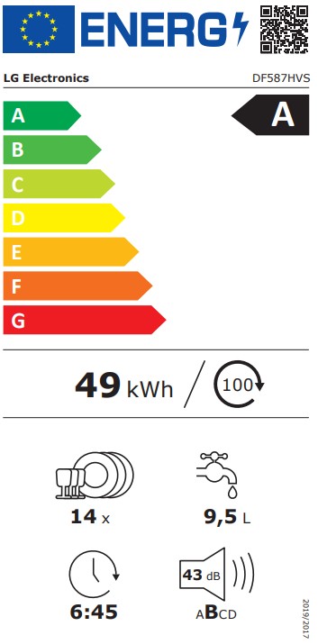 LG DF587HVS mosogatógép, 14 teríték, 3 kosár, automatikus ajtónyitás, Wifi, inverter motor, 60x60x85 cm, hamvas ezüst szín 