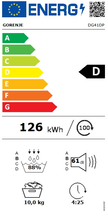 Gorenje DG41DP hőszivattyús szárítógép, 10 kg, Wifi, inverter motor, 60x62.5x85 cm