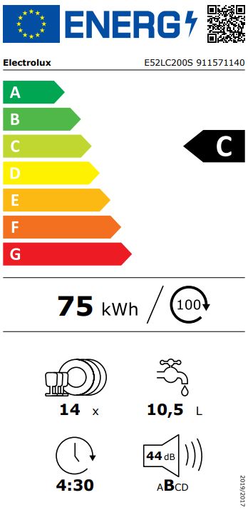 Electrolux E52LC200S teljesen beépíthető mosogatógép, 14 teríték, 3 kosár, automatikus ajtónyitás, inverter motor, 59.6x55x81.8 cm