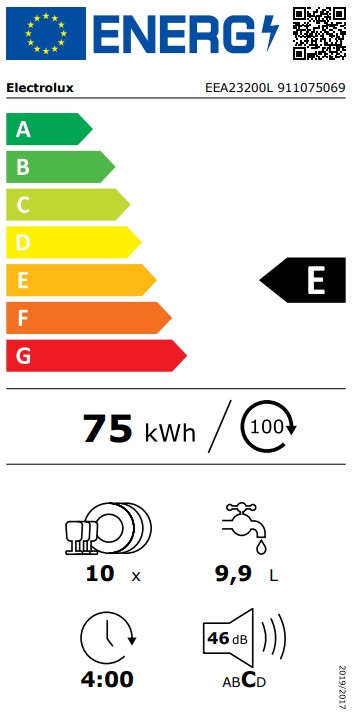 Electrolux EEA23200L teljesen beépíthető keskeny mosogatógép, 10 teríték, 3 kosár, automatikus ajtónyitás, inverter motor, 44.6x55x81.8 cm