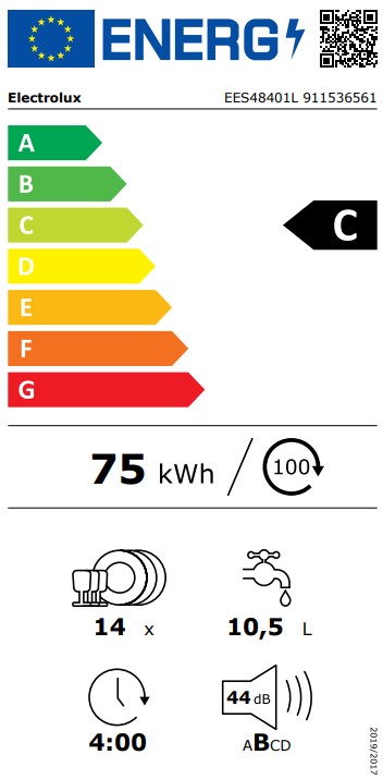 Electrolux EES48401L teljesen beépíthető mosogatógép, 3 kosár, 14 teríték, automatikus ajtónyitás, 59.6x55x81.8 cm 
