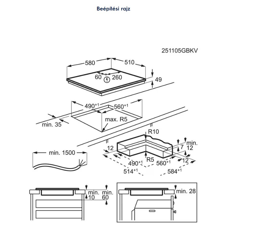 Electrolux EIS62453IT beépíthető indukciós kerámialap, 58x51x4.4 cm, fekete szín 