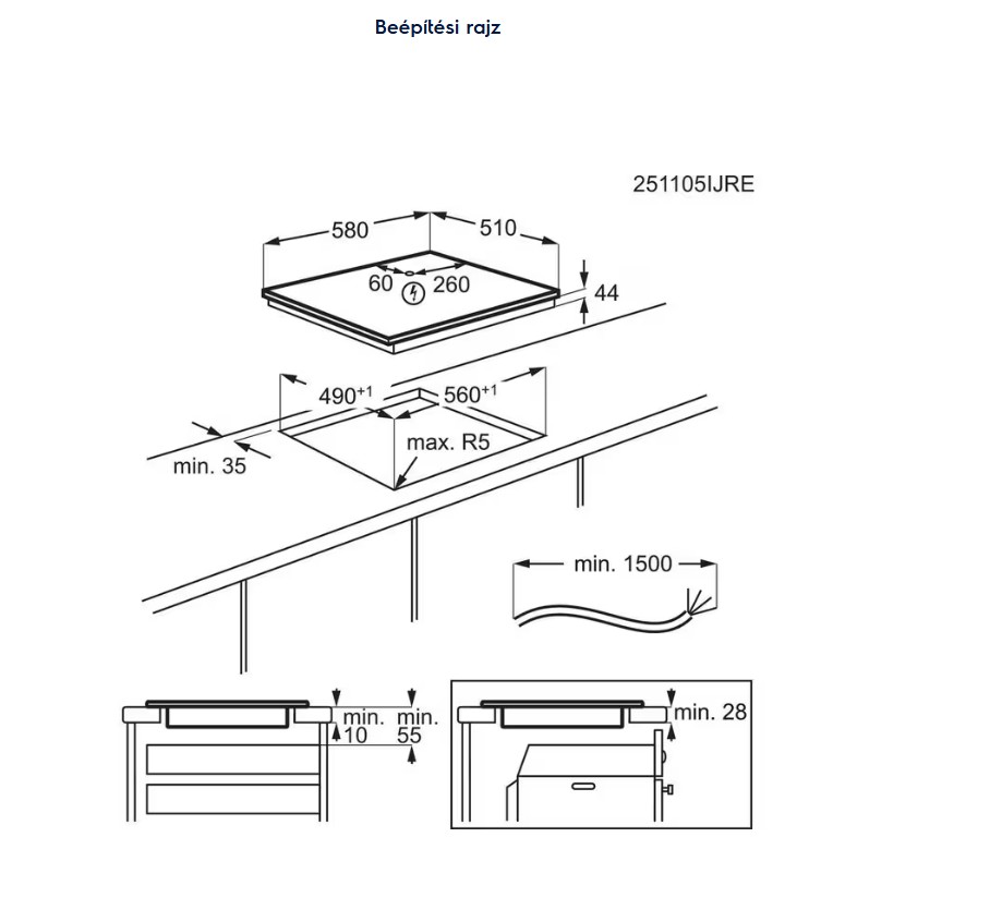Electrolux EIS62453IT beépíthető indukciós kerámialap, 58x51x4.4 cm, fekete szín 