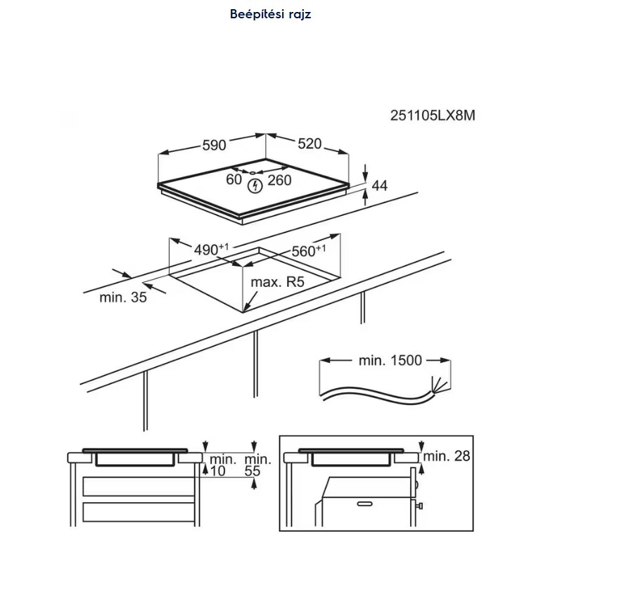 Electrolux EIT60433CT beépíthető indukciós kerámialap, 59x52x4.4 cm, matt fekete szín 