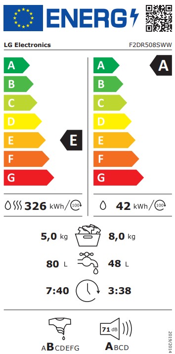 LG F2DR508SWW mosó-szárítógép, 8/5 kg, inverter motor, 60x47.5x85 cm