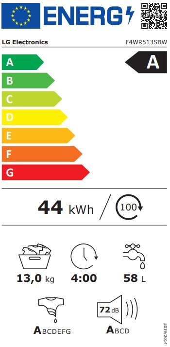 LG F4WR513SBW elöltöltős mosógép, 13 kg, gőz, inverter motor, 60x62x85 cm