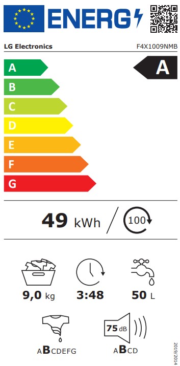 LG F4X1009NMB elöltöltős mosógép, 9 kg, Wifi, inverter motor, 60x55x85 cm
