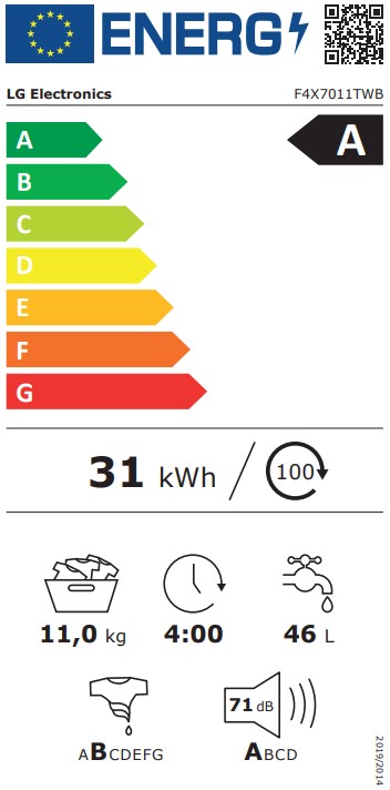 LG F4X7011TWB elöltöltős mosógép, 11 kg, inverter motor, Wifi, gőz, 60x56.5x85 cm