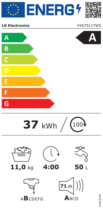 LG F4X7511TWS elöltöltős mosógép, 11 kg, inverter motor, gőz, Wifi, 60x56.5x85 cm 