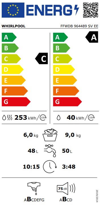 Whirlpool FFWDB 964489 SV EE mosó-szárítógép, 9/6 kg, inverter motor, 59.5x54x85 cm