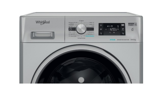 Whirlpool FFWDB964489SBSVEE mosó-szárítógép, 9/6 kg, gőz, inverter motor, 59.5x54x85 cm, ezüst szín