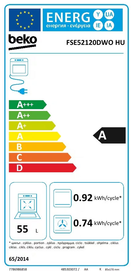Beko FSE52120DWO HU kombinált tűzhely, 55L, 50x60x85 cm