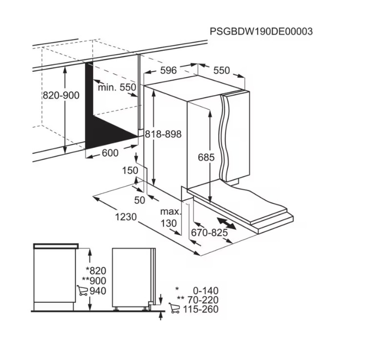 AEG FSE74707P teljesen beépíthető mosogatógép, 15 teríték, inverter motor, 3 kosár, 59.6x55x81.8 cm