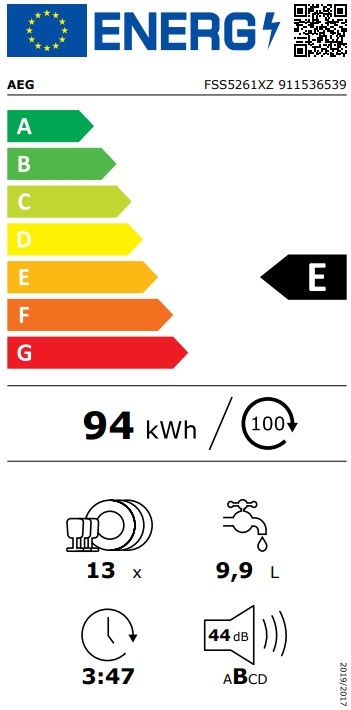 AEG FSS5261XZ teljesen beépíthető mosogatógép, 13 teríték, inverter motor, 59.6x55x81.8 cm 