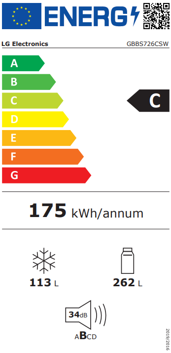 LG GBBS726CSW alulfagyasztós kombinált hűtőszekrény, 262/113L, Wifi, Smart Inverter Kompresszor, 59.7x67.4x203 cm