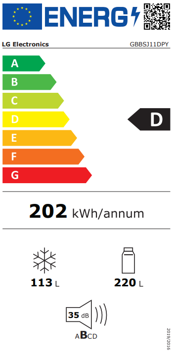 LG GBBSJ11DPY alulfagyasztós kombinált hűtőszekrény, 220/113L, Wifi, 59.7x67.4x186 cm, hamvas matt ezüst szín
