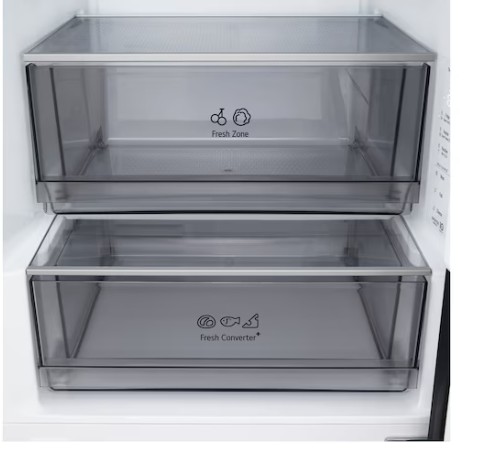 LG GBBSJ2CCEP alulfagyasztós kombinált hűtőszekrény, 262/113L, Wifi, Smart Inverter Kompresszor, 59.7x67.4x203 cm, matt fekete szín 