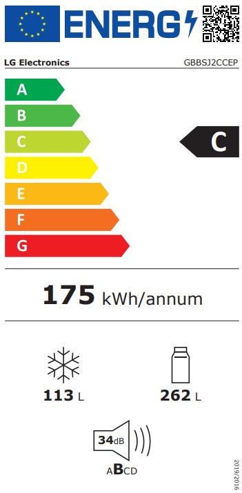 LG GBBSJ2CCEP alulfagyasztós kombinált hűtőszekrény, 262/113L, Wifi, Smart Inverter Kompresszor, 59.7x67.4x203 cm, matt fekete szín 