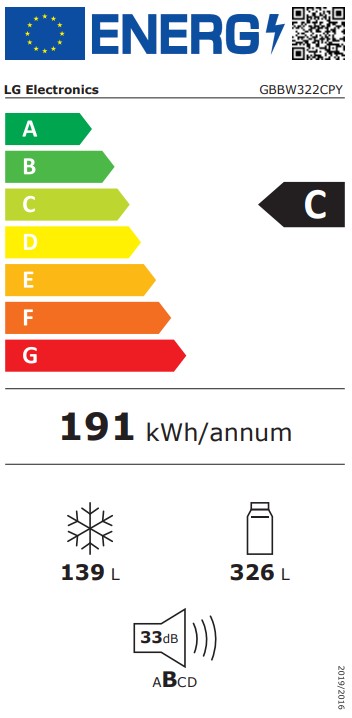 LG GBBW322CPY Total No Frost alulfagyasztós kombinált hűtőszekrény, 326/139L, Wifi, Smart Inverter Kompresszor, 69.7x70.4x203 cm, prime silver szín 