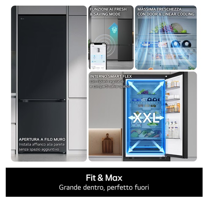 LG GBBW322CPY Total No Frost alulfagyasztós kombinált hűtőszekrény, 326/139L, Wifi, Smart Inverter Kompresszor, 69.7x70.4x203 cm, prime silver szín 