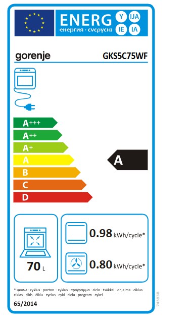 Gorenje GKS5C75WF kombinált tűzhely, 70L, dísztető nélküli kivitel, 50x59.4x85 cm