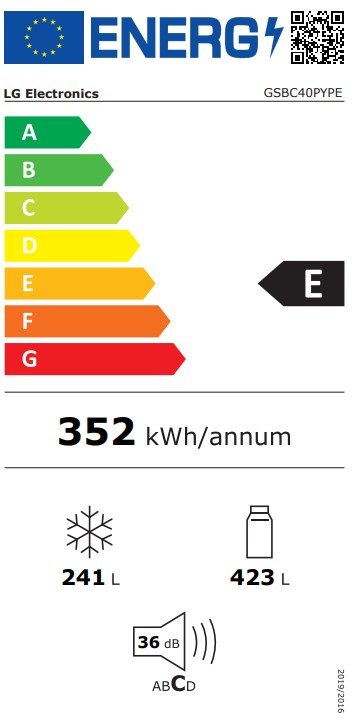 LG GSBC40PYPE side by side hűtőszekrény, 423/241L, Smart Inverter Kompresszor, 91.3x73.5x179 cm, hamvas matt ezüst szín 