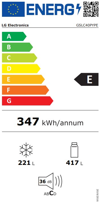 LG GSLC40PYPE side by side hűtőszekrény, 417/221L, Smart Inverter Kompresszor, 91.3x73.5x179 cm, hamvas matt ezüst szín