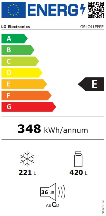 LG GSLC41EPPE side by side hűtőszekrény, 420/221L, Smart Inverter Kompresszor, 91.3x73.5x179 cm, matt éjfekete szín