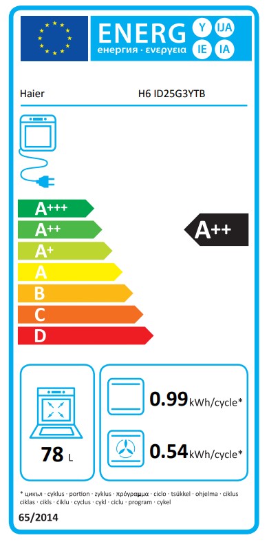 Haier H6 ID25G3YTB beépíthető sütő, 78L, pirolitikus és hidrolitikus tisztítás, Wifi, 59.5x56.8x59.5 cm, fekete szín 