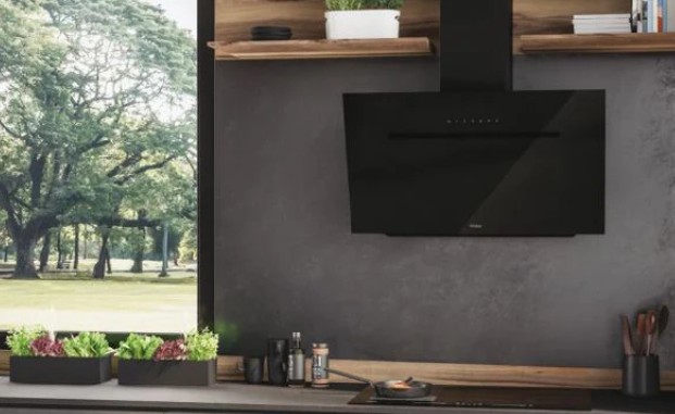 Haier HADG9CBS6BVOC beépíthető falra szerelhető döntött kürtös konyhai elszívó, 89.8x35.6x60 cm, fekete szín 