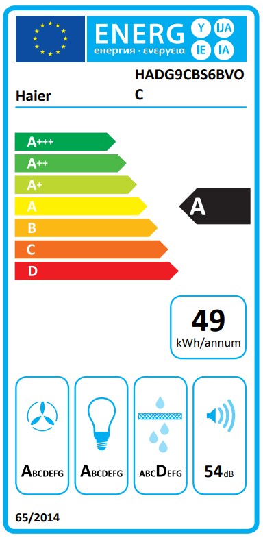Haier HADG9CBS6BVOC beépíthető falra szerelhető döntött kürtös konyhai elszívó, 89.8x35.6x60 cm, fekete szín 