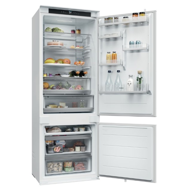 Haier HBQW5719E Total No Frost beépíthető alulfagyasztós kombinált hűtőszekrény, 281/101L, Wifi, 69x55x193.5 cm
