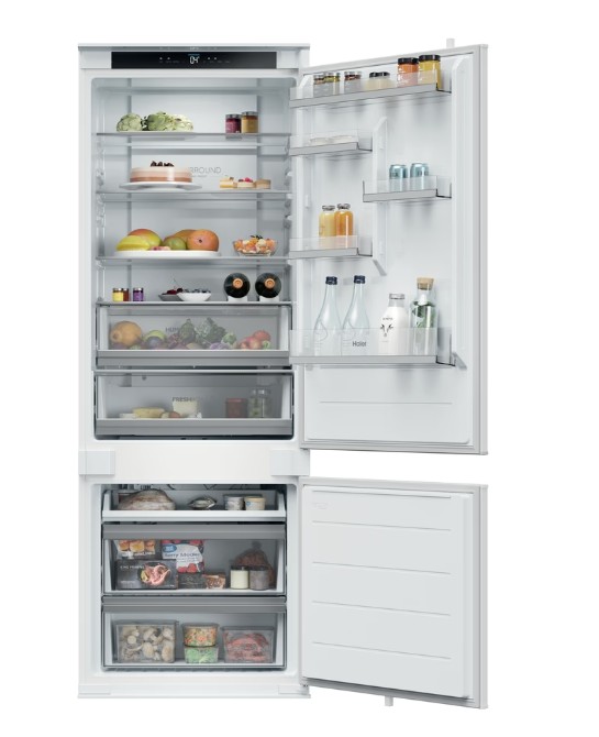 Haier HBQW5719E Total No Frost beépíthető alulfagyasztós kombinált hűtőszekrény, 281/101L, Wifi, 69x55x193.5 cm