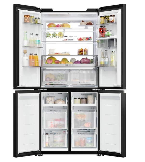 Haier HCKR7819DWGB No Frost side by side hűtőszekrény francia ajtós kialakítással, 298/161L, Wifi, 83x59.4x190 cm, fekete szín