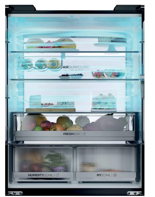 Haier HCKR7819DWGB No Frost side by side hűtőszekrény francia ajtós kialakítással, 298/161L, Wifi, 83x59.4x190 cm, fekete szín