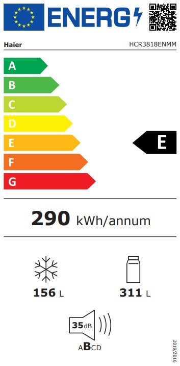 Haier HCR3818ENMM No Frost side by side hűtőszekrény francia ajtós kialakítással, 311/156L, inverter kompresszor, 83.3x65x181.5 cm, New Platinum inox szín 