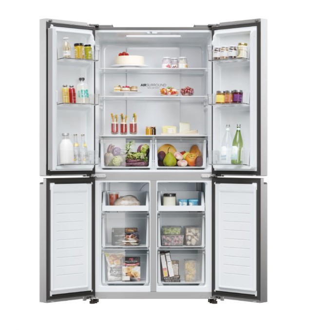 Haier HCR3818ENMM No Frost side by side hűtőszekrény francia ajtós kialakítással, 311/156L, inverter kompresszor, 83.3x65x181.5 cm, New Platinum inox szín 